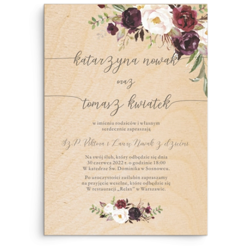 Zaproszenia ślubne PasteLove - Drewniane Motyw 3