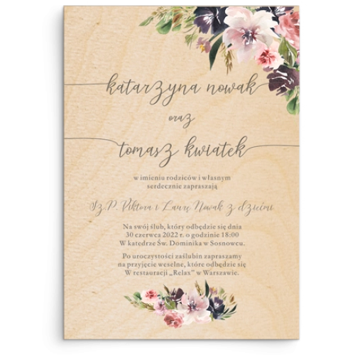 Zaproszenia ślubne PasteLove - Drewniane Motyw 4