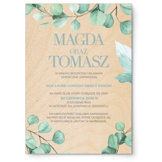 Zaproszenia ślubne Eukaliptus - Drewniane Motyw 2