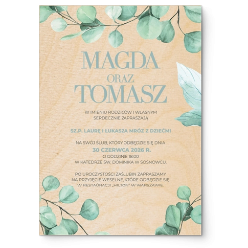 Zaproszenia ślubne Eukaliptus - Drewniane Motyw 2