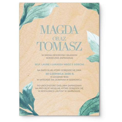 Zaproszenia ślubne Eukaliptus - Drewniane Motyw 3