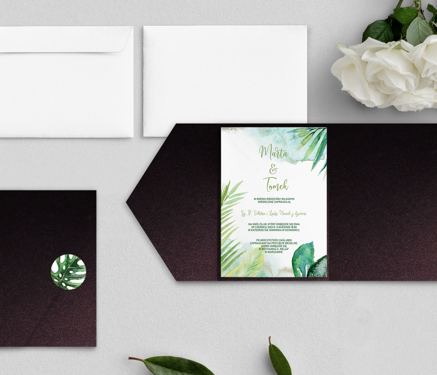 Zaproszenia ślubne w etui Tropical - motyw 2