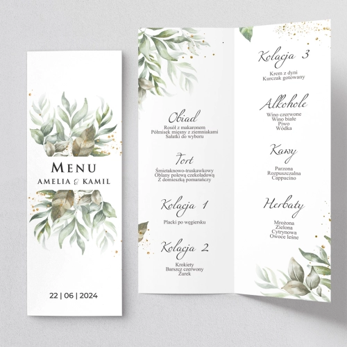 Menu Weselne Leaves - Motyw 1