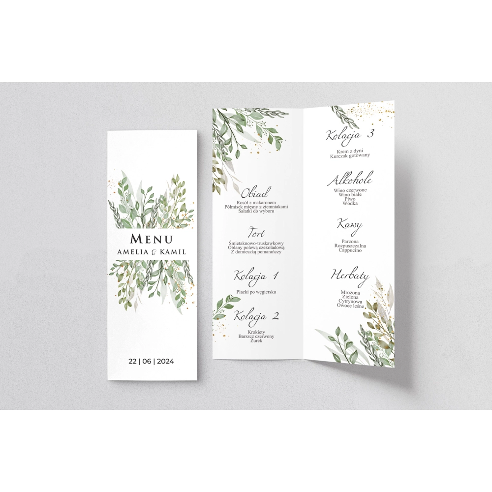 Menu Weselne Leaves - Motyw 3