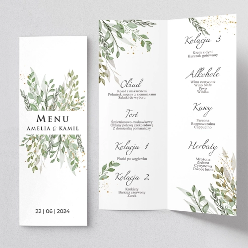Menu Weselne Leaves - Motyw 3