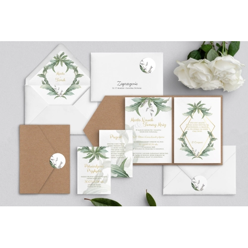 Zaproszenia ślubne w etui Liscie- motyw 1