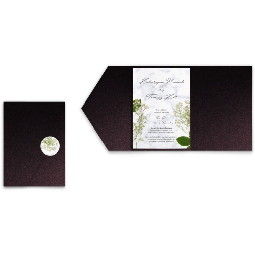 Zaproszenia ślubne w etui Marble leaf - motyw 3