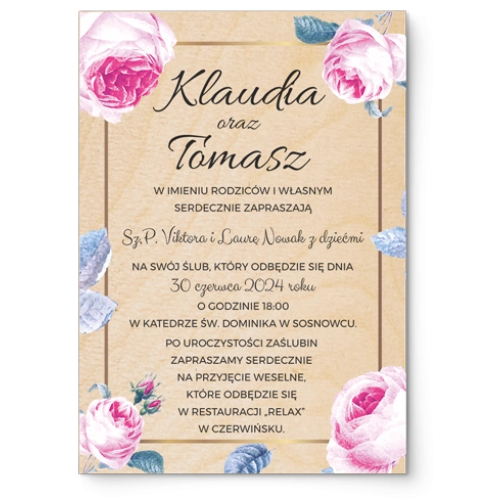 Zaproszenia ślubne Dream - Drewniane Motyw 3