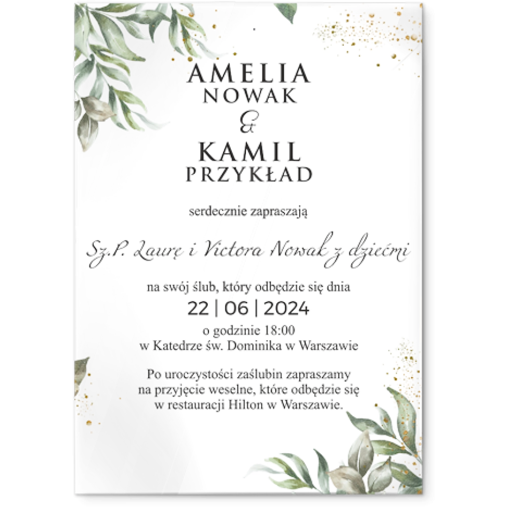 Zaproszenia ślubne Leaves- Akrylowe Motyw 1
