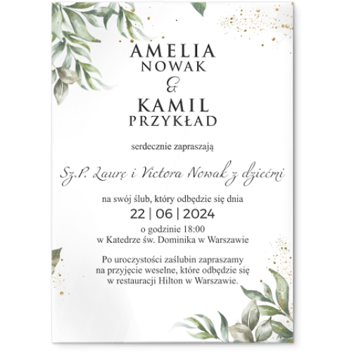 Zaproszenia ślubne Leaves- Akrylowe Motyw 1