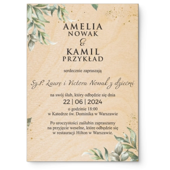 Zaproszenia ślubne Leaves- Drewniane Motyw 1