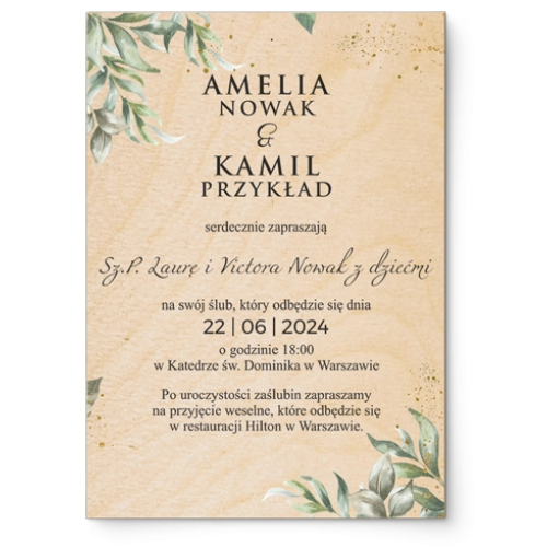 Zaproszenia ślubne Leaves- Drewniane Motyw 1