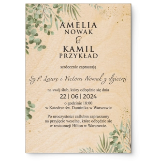 Zaproszenia ślubne Leaves- Drewniane Motyw 2