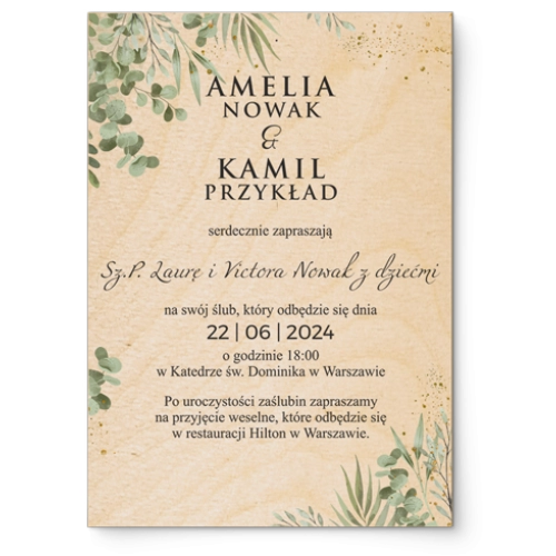 Zaproszenia ślubne Leaves- Drewniane Motyw 2