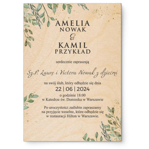 Zaproszenia ślubne Leaves- Drewniane Motyw 3