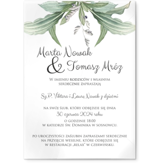 Zaproszenia ślubne Liście - Akrylowe Motyw 1