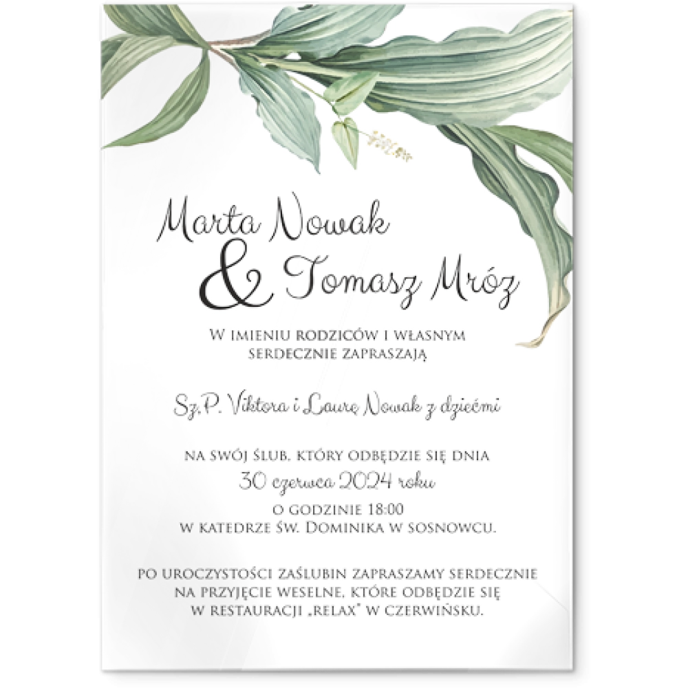 Zaproszenia ślubne Liście - Akrylowe Motyw 3