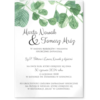 Zaproszenia ślubne Liście - Akrylowe Motyw 6
