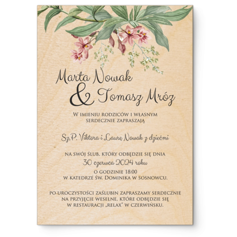 Zaproszenia ślubne Liście - Drewniane Motyw 2