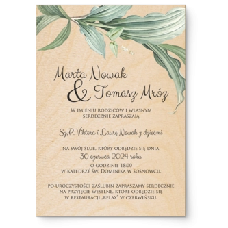 Zaproszenia ślubne Liście - Drewniane Motyw 3