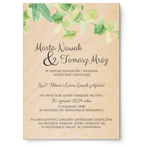 Zaproszenia ślubne Liście - Drewniane Motyw 4