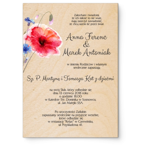 Zaproszenia ślubne Sweet Love- Drewniane Motyw 2