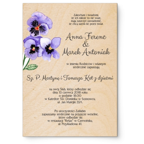 Zaproszenia ślubne Sweet Love- Drewniane Motyw 3