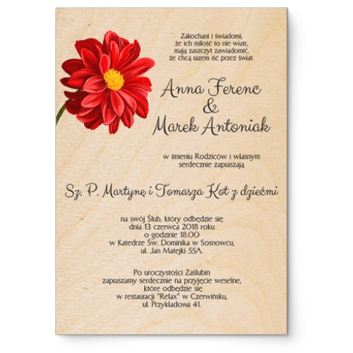 Zaproszenia ślubne Sweet Love- Drewniane Motyw 5