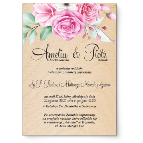 Zaproszenia ślubne Geometryczne Serce - Drewniane Motyw 1