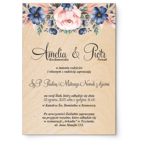 Zaproszenia ślubne Geometryczne Serce - Drewniane Motyw 2