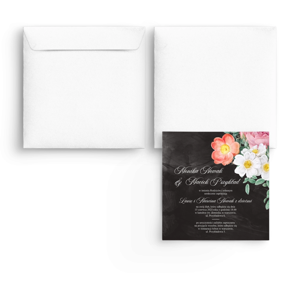 Zaproszenia ślubne Black Flowers - Kwadrat Motyw 3