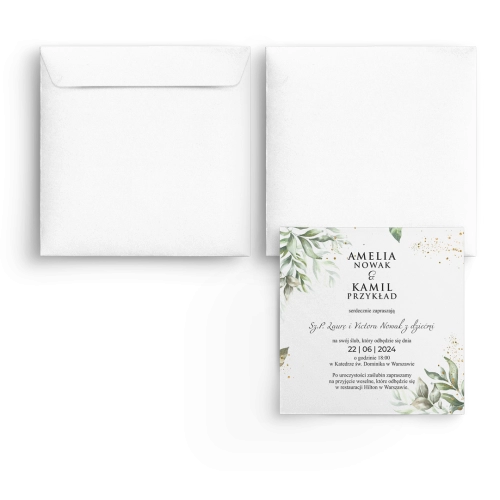 Zaproszenia ślubne Leaves - Kwadrat Motyw 1