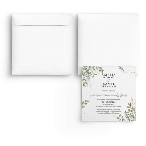 Zaproszenia ślubne Leaves - Kwadrat Motyw 3