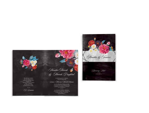 Zaproszenia ślubne Black Flowers - Składane Motyw 1