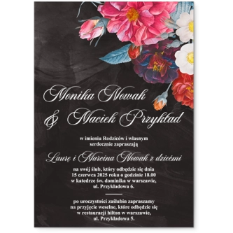 Zaproszenia ślubne Black Flowers - Akrylowe Motyw 1