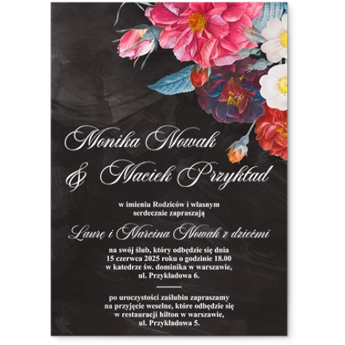 Zaproszenia ślubne Black Flowers - Akrylowe Motyw 1