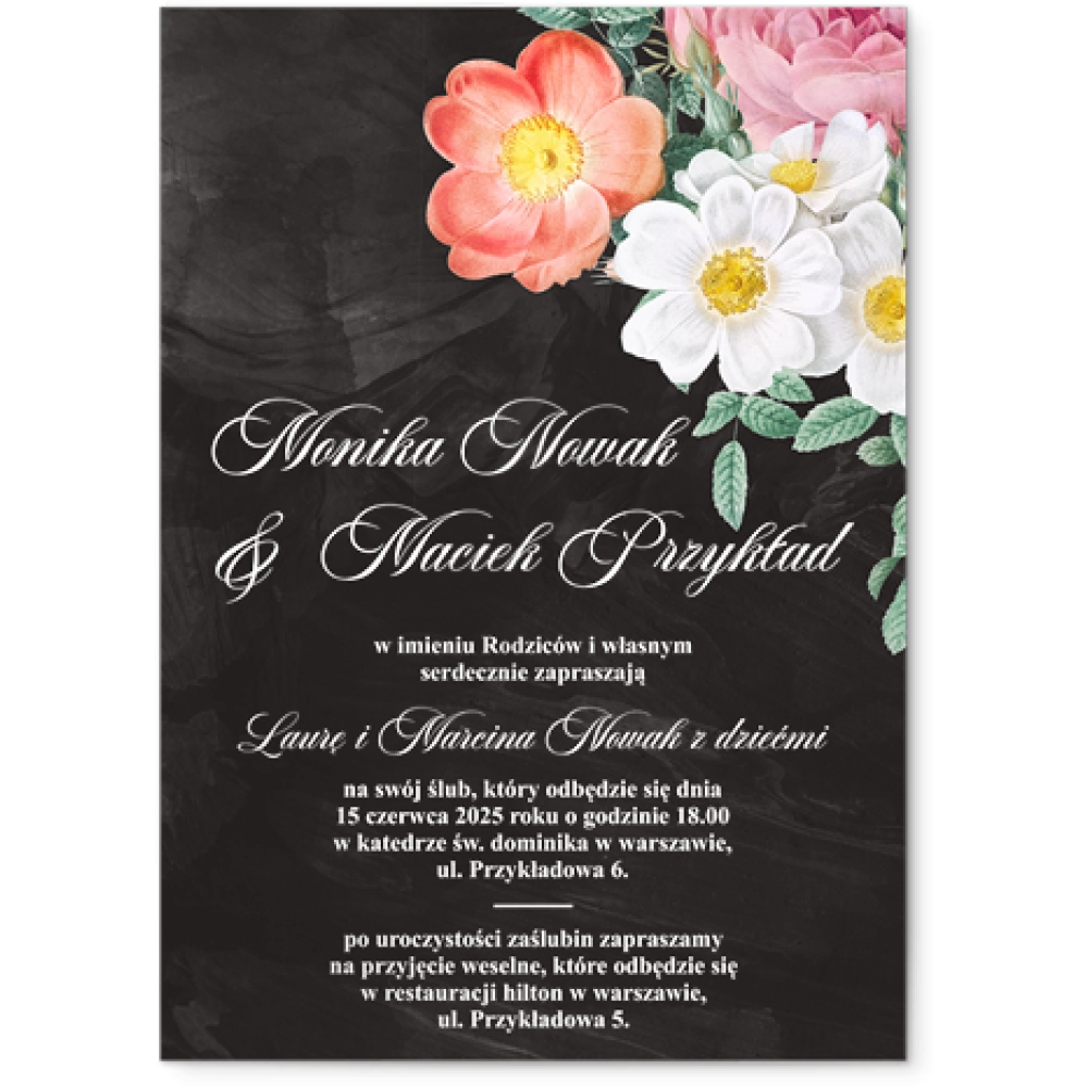 Zaproszenia ślubne Black Flowers - Akrylowe Motyw 2