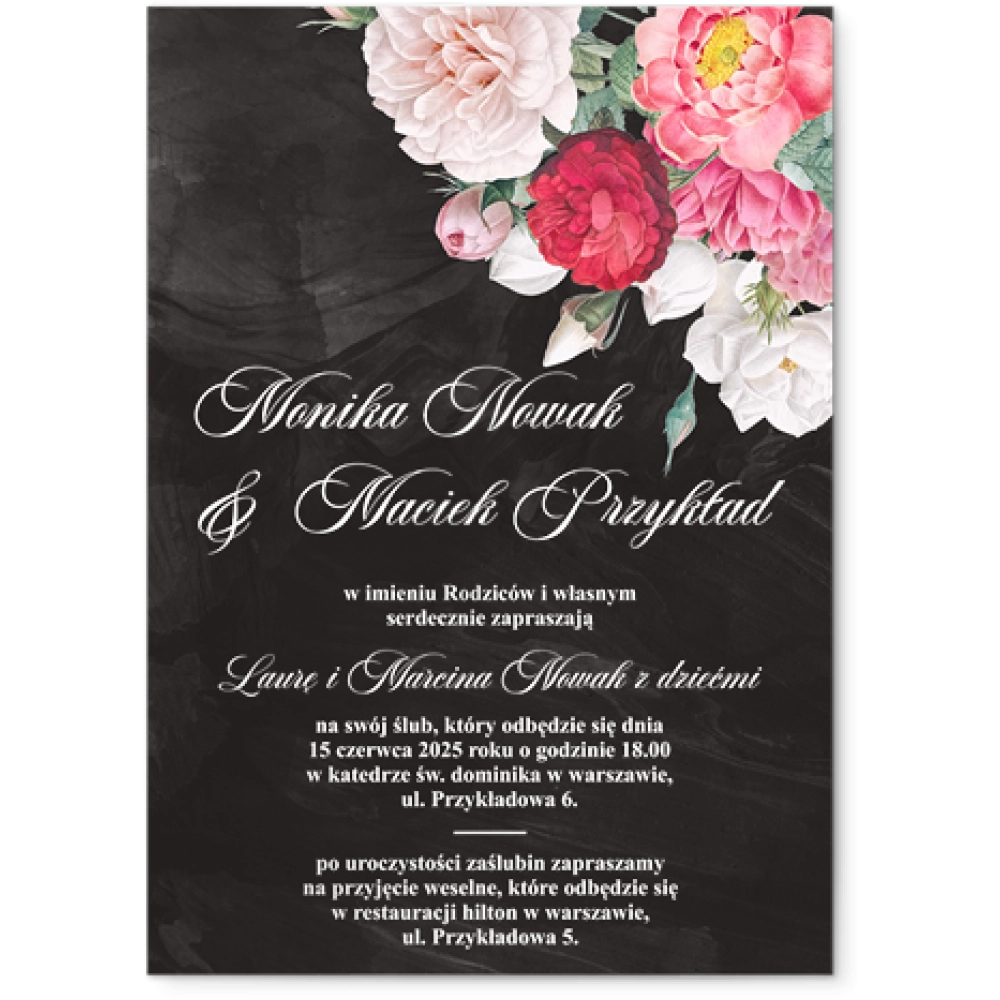 Zaproszenia ślubne Black Flowers - Akrylowe Motyw 3