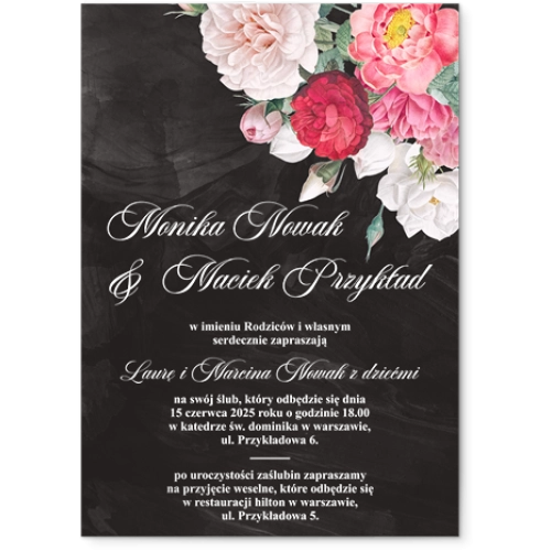 Zaproszenia ślubne Black Flowers - Akrylowe Motyw 3