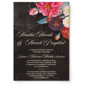 Zaproszenia ślubne Black Flowers - Drewniane Motyw 1