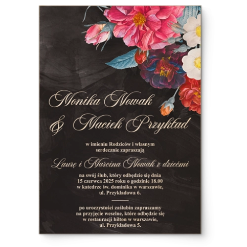 Zaproszenia ślubne Black Flowers - Drewniane Motyw 1