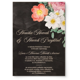 Zaproszenia ślubne Black Flowers - Drewniane Motyw 2