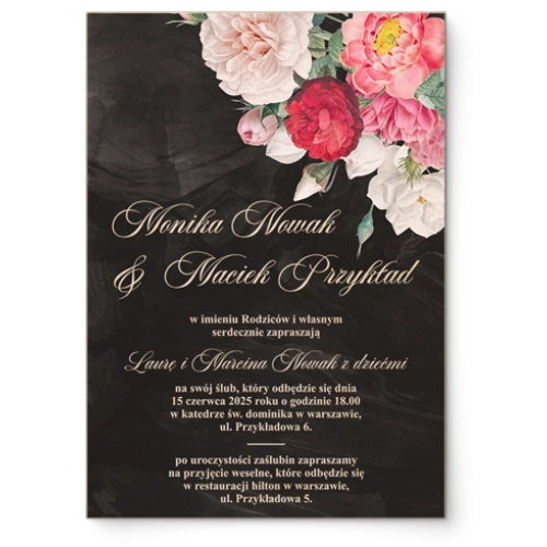 Zaproszenia ślubne Black Flowers - Drewniane Motyw 3