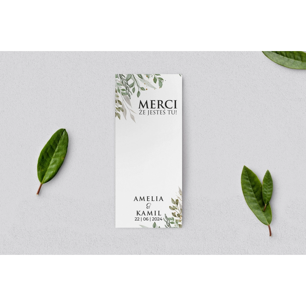 Podziękowanie Merci - Karteczka Leaves - Motyw 3