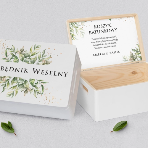 Koszyczek ratunkowy weselny biały - Leaves Motyw 1