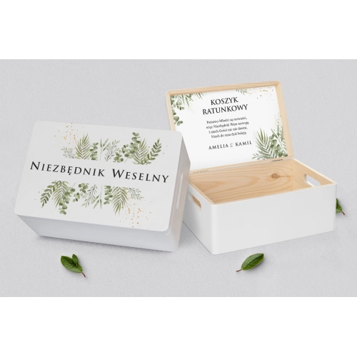 Koszyczek ratunkowy weselny biały - Leaves Motyw 2