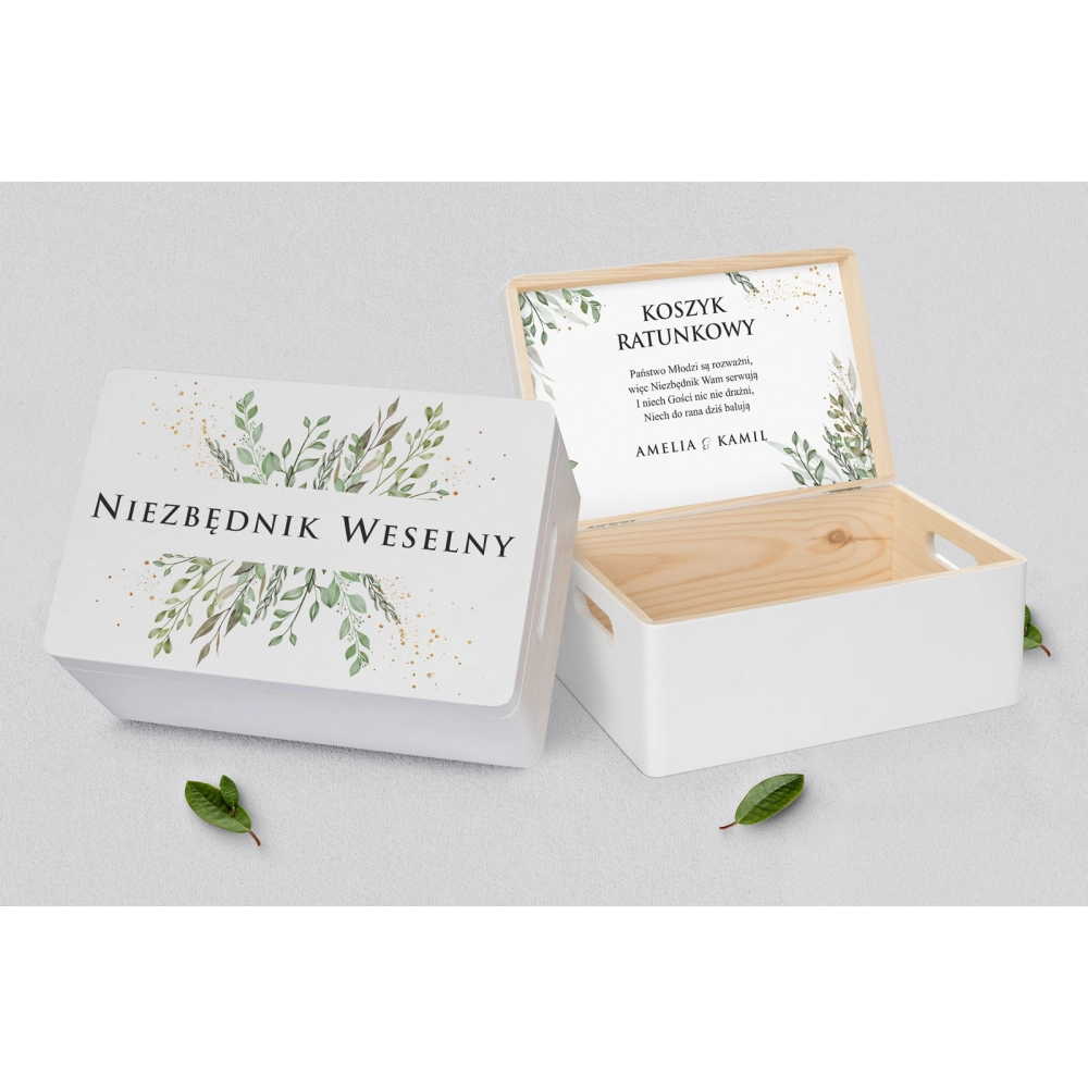 Koszyczek ratunkowy weselny biały - Leaves Motyw 3