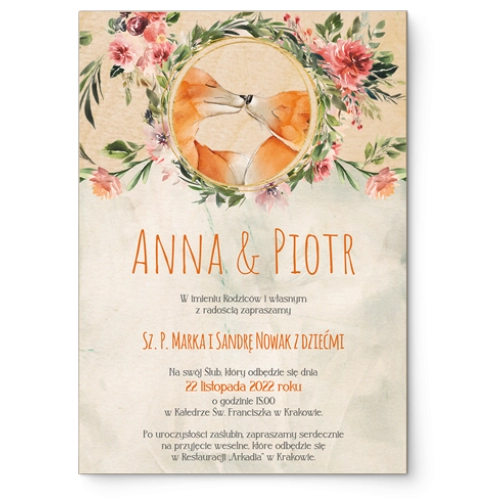 Zaproszenia ślubne Animals - Drewniane Motyw 1