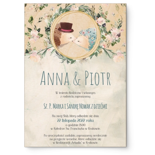 Zaproszenia ślubne Animals - Drewniane Motyw 2