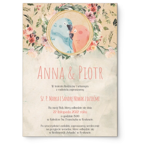 Zaproszenia ślubne Animals - Drewniane Motyw 3